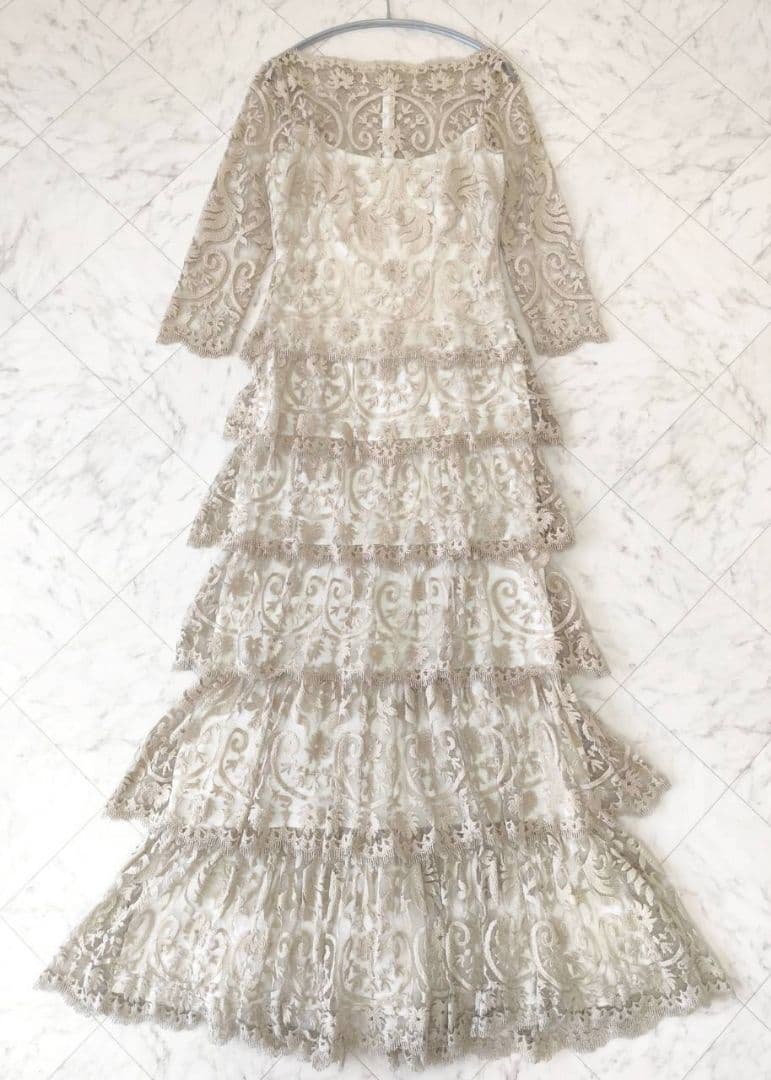 TADASHI SHOJI 総レース ティアード マキシ丈 ロング ドレス