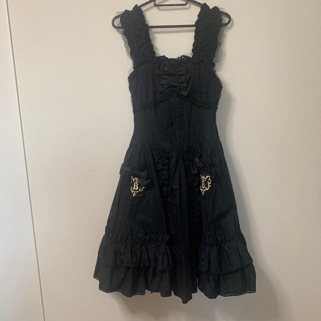 BTSSBポケット刺しゅうジャンパースカート黒原宿ロリータかわいいビンテージ