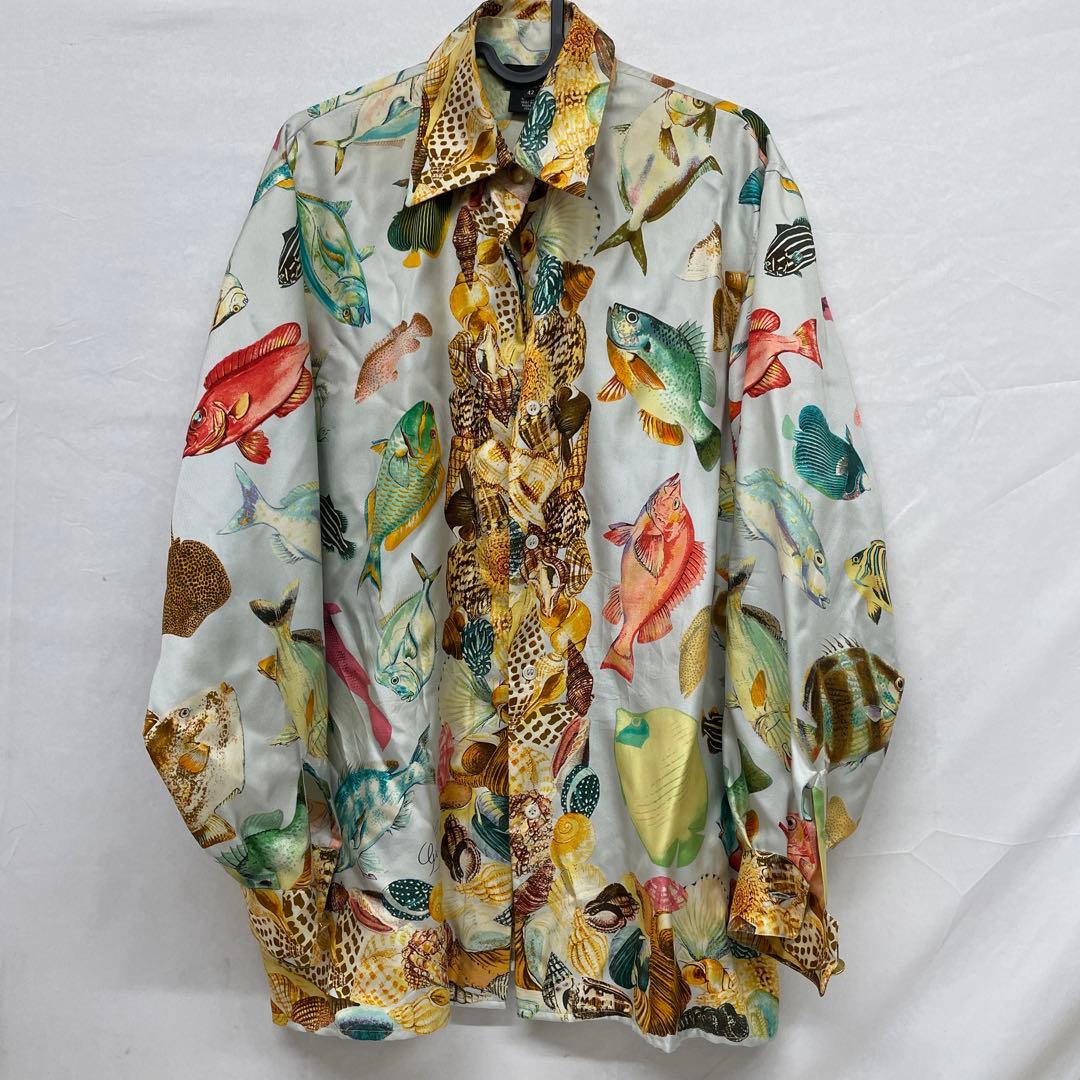 GUCCI シルクシャツ　総柄　ゴールドボタン　42
