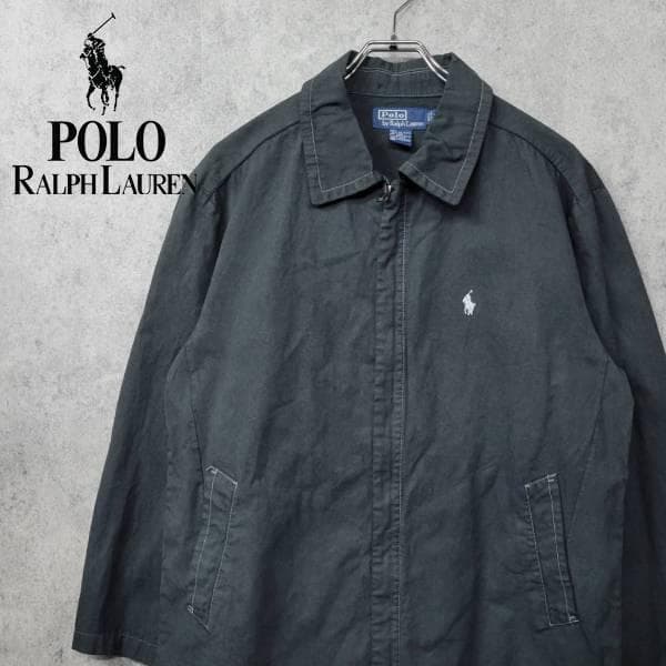 【90s 古着】ポロ ラルフローレン 刺繍 ナイロンジャケット ブラック L