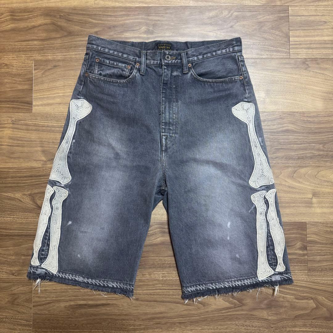 kapital bone 14oz ブラックデニム 5P ショートパンツ　34