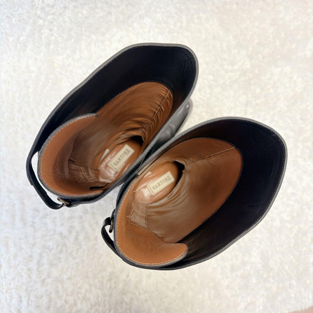 美品✨ サルトル ブラック レザー ロングブーツ　クロスストラップ　37