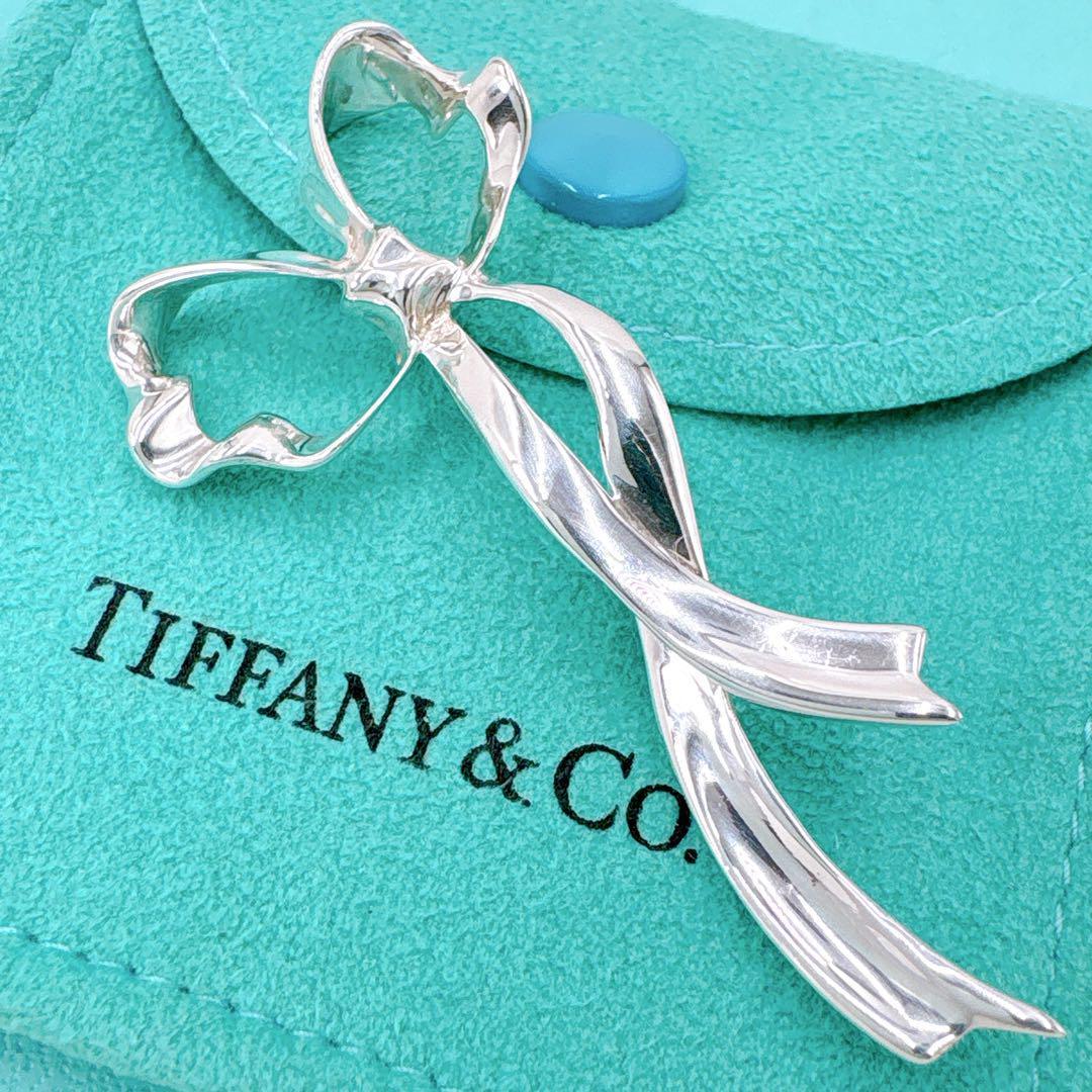 極美品 オールドティファニー リボン ブローチ シルバー925