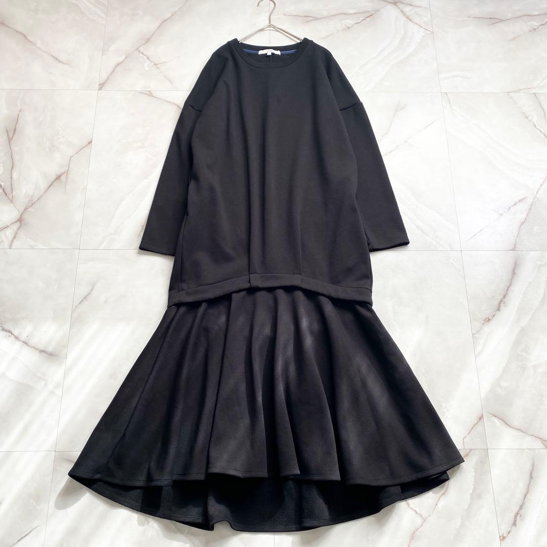 A18439 UN3D 20SS スウェットレイヤードワンピース 黒 36