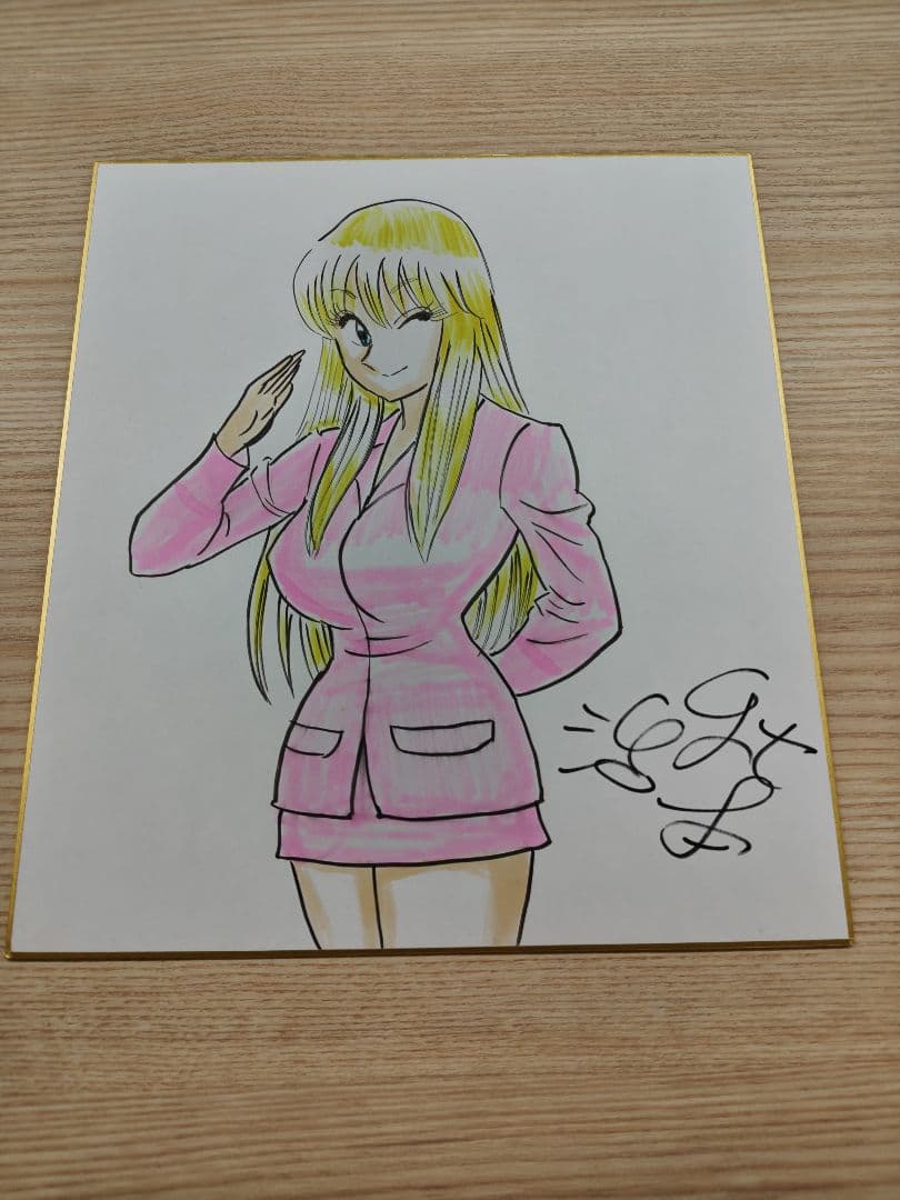 こち亀　手描きイラスト入りサイン色紙（麗子）