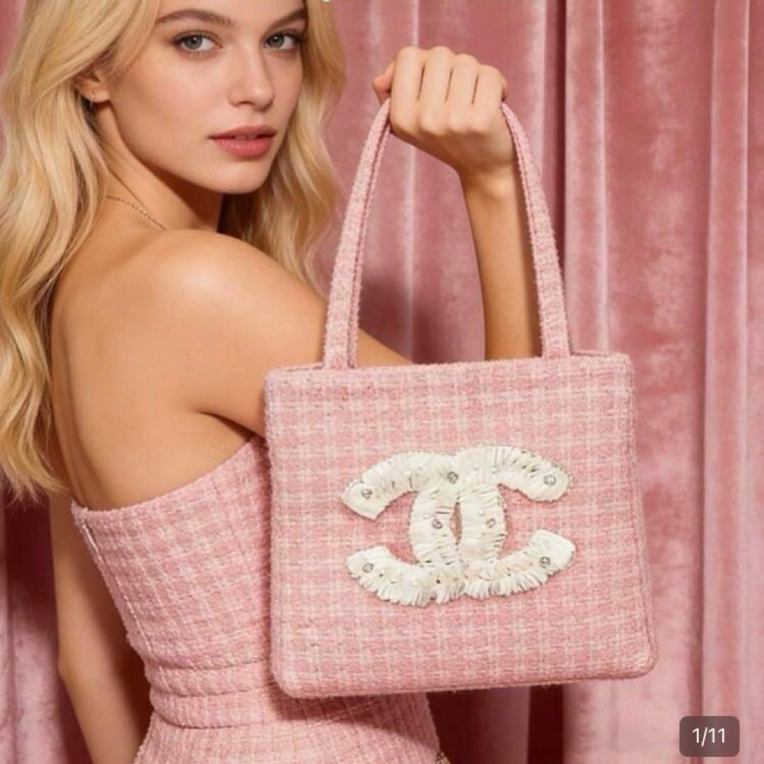 CHANEL ピンクツイードトートバッグ　シフォン
