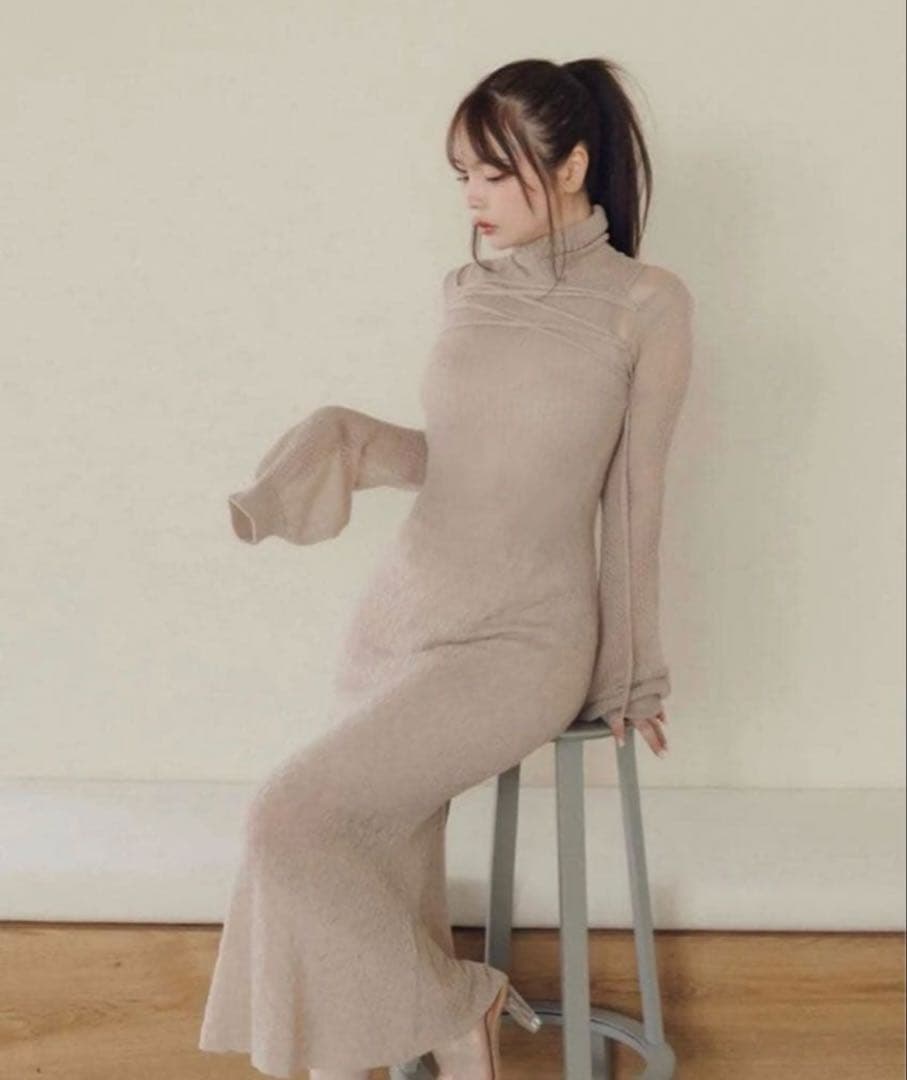 ワンピース andmary Sophie seethrough knit dress