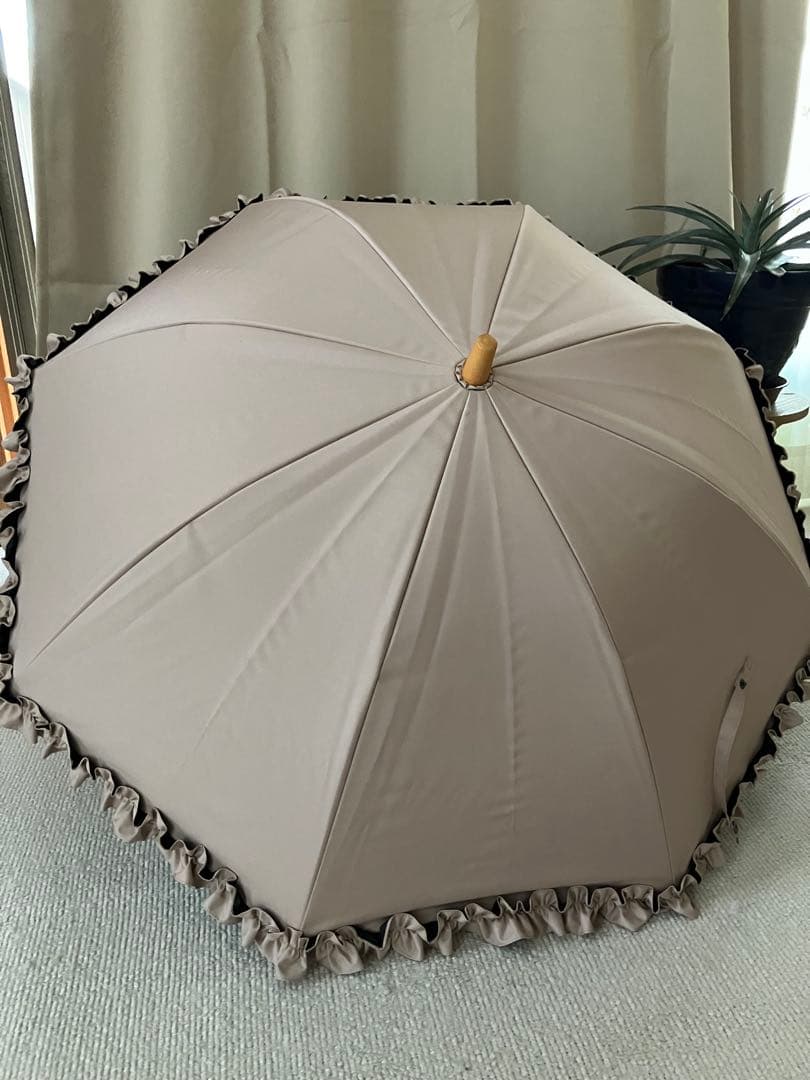 （美品）サンバリア長傘ピンクフリル 付き 日傘S