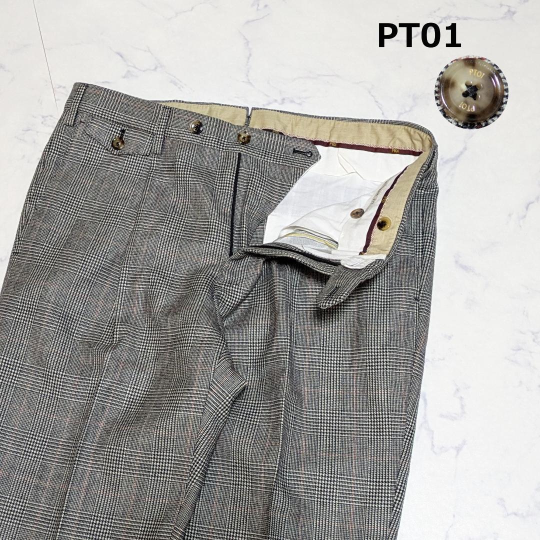 PT01 ウール100 GENTLEMAN FIT グレンチェック スラックス