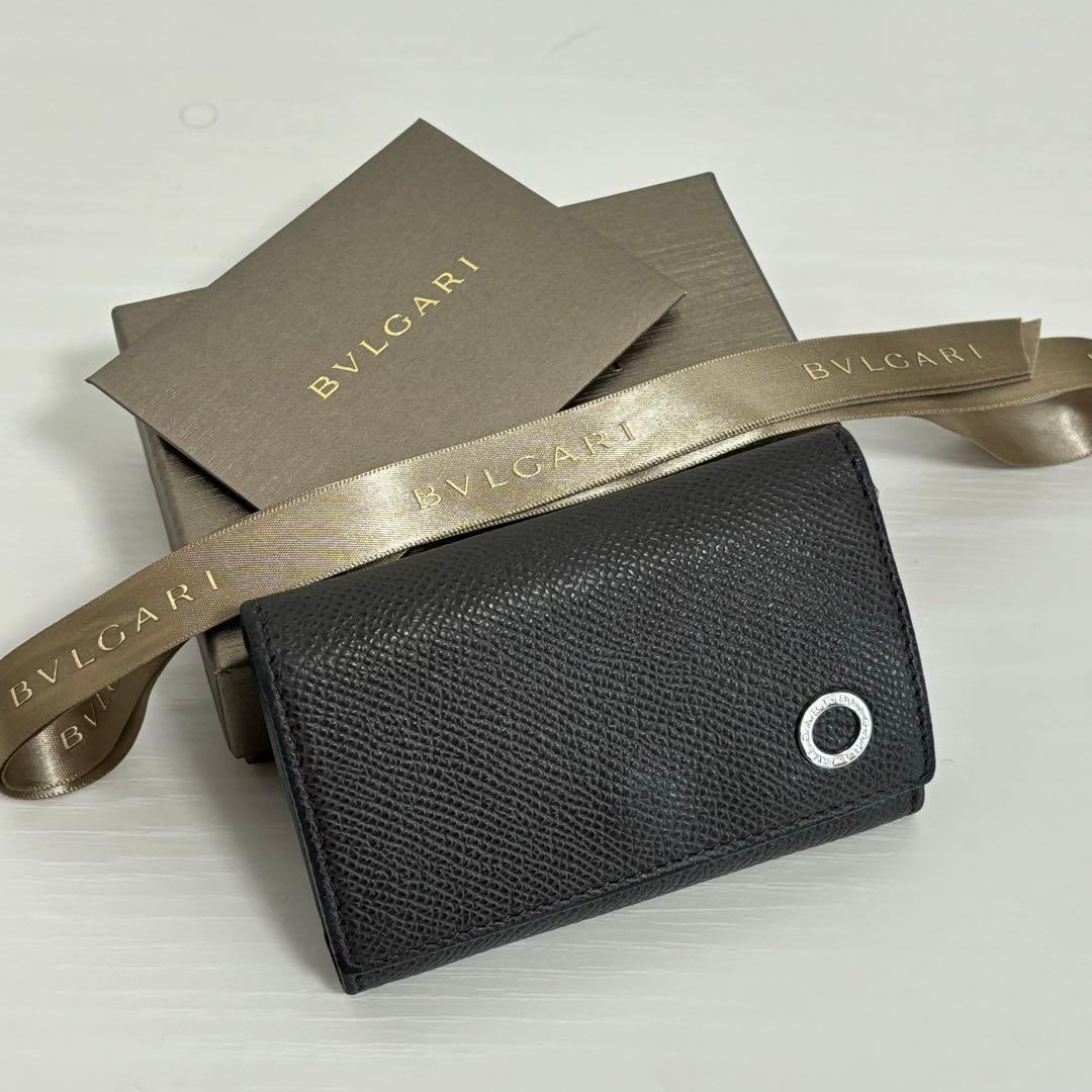 付属品付き ブルガリキーケース 6連フック ダークグレー レザー サークルロゴ