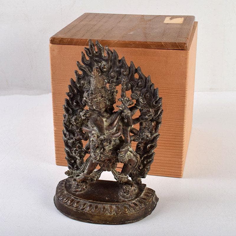 中国　古銅　チベット仏　歓喜仏　仏像　時代箱付　D　R9110