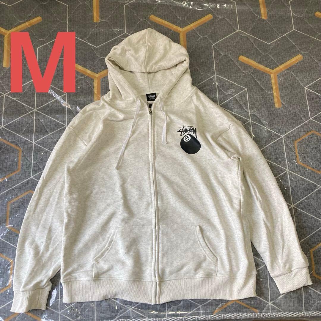STUSSY 8ボールロゴ ジップアップパーカー グレー