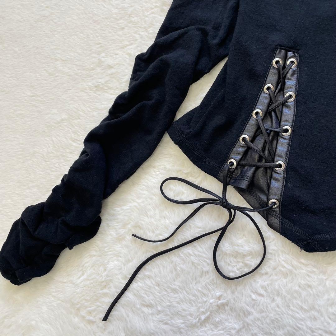 OZZ ON HIKOZOH レースアップ 刺繍 長袖トップス 黒