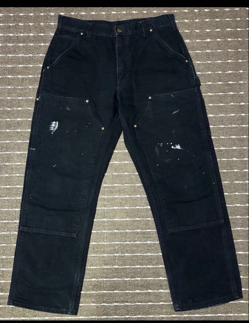 ペンキ飛び carhartt ダブルニーペインターパンツ アメリカ製 ブラック