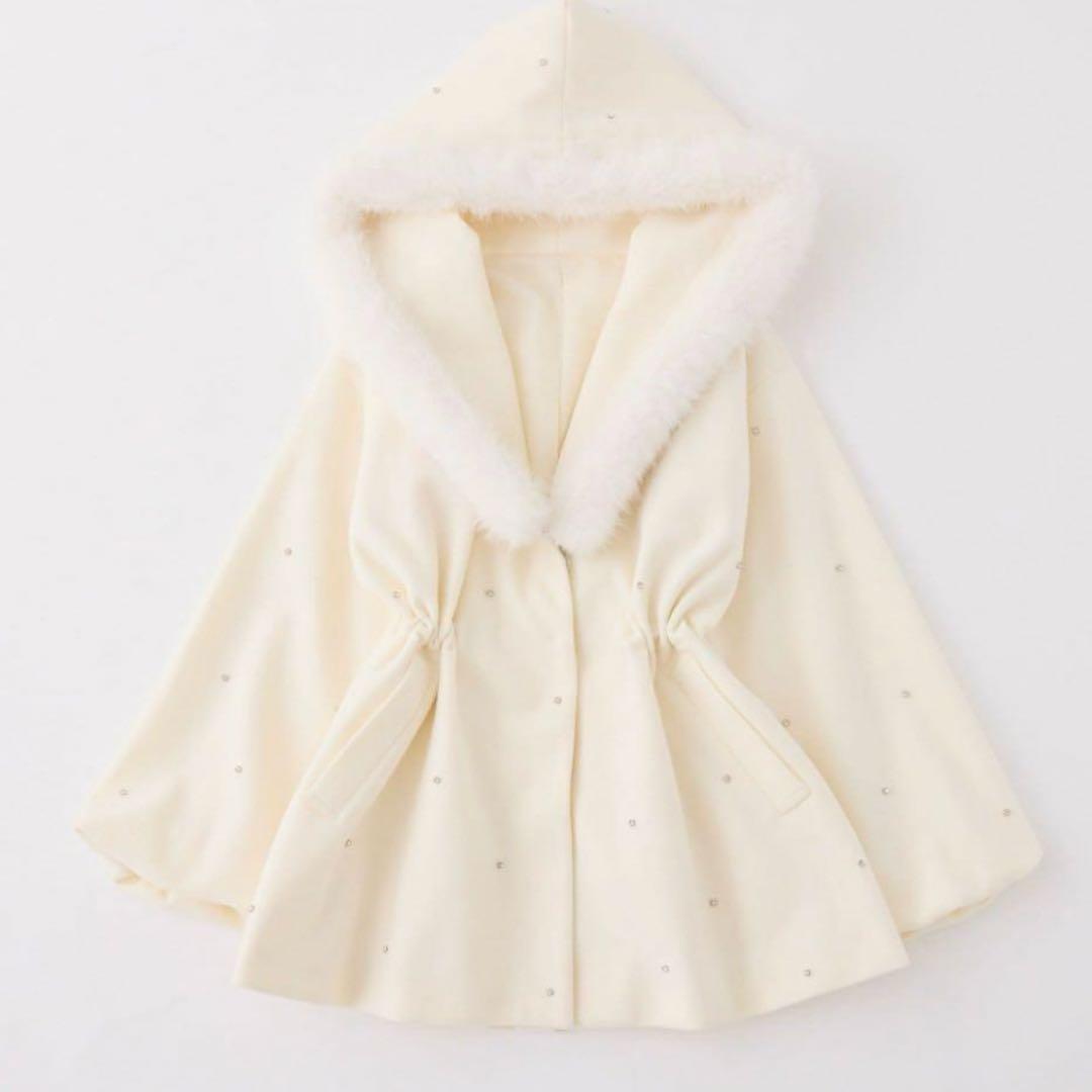 NICE CLAUP フードフェイクファービジューミドルコート