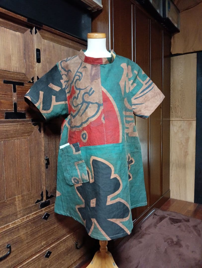 ★専用★大漁旗チュニック★柿渋ムラ染め★ロールカラー★