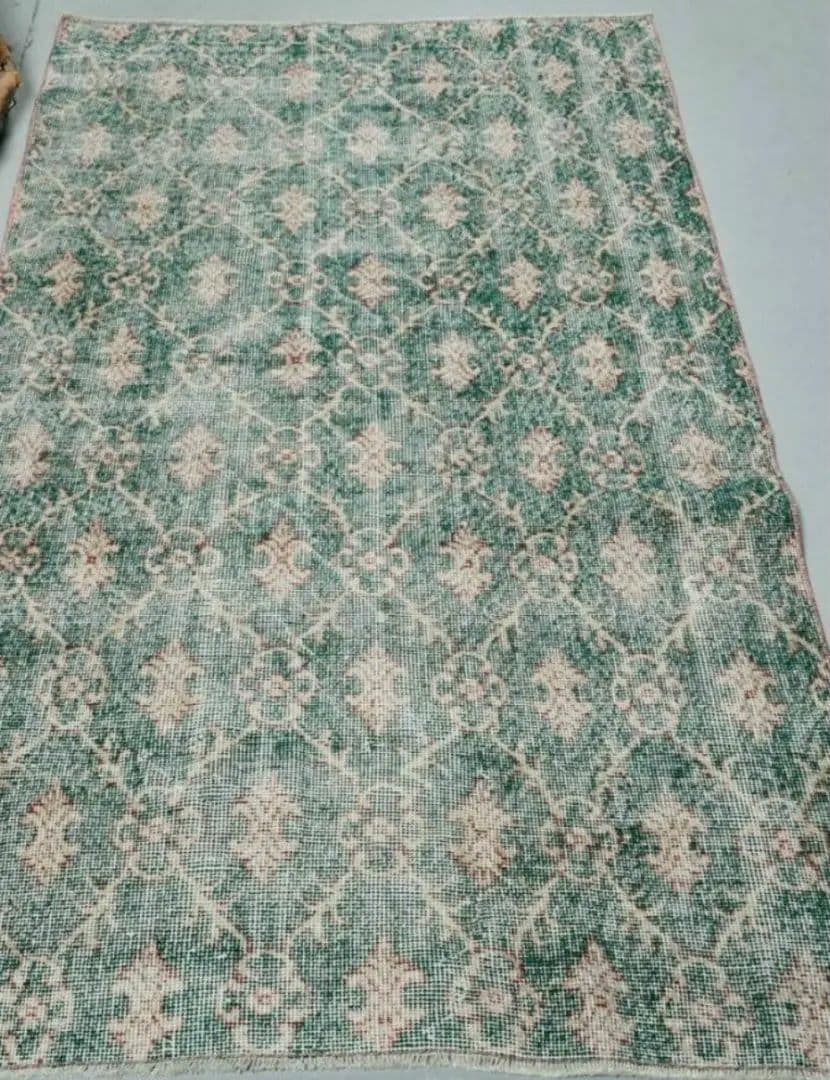 クリーニング済！⭐トルコ製ヴィンテージラグ◽ 紋章 柄◽グリーン &レッド