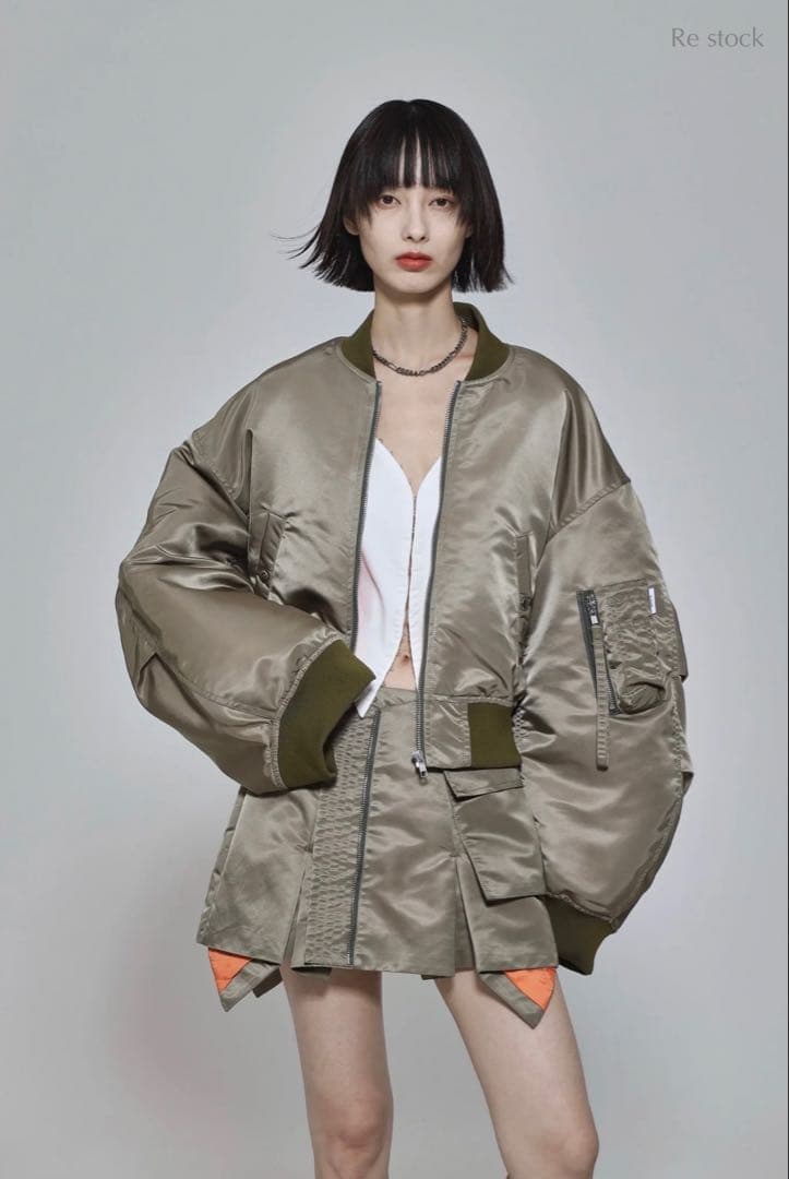 esió エシオ Nylon MA-1 skirt Sサイズ Khaki