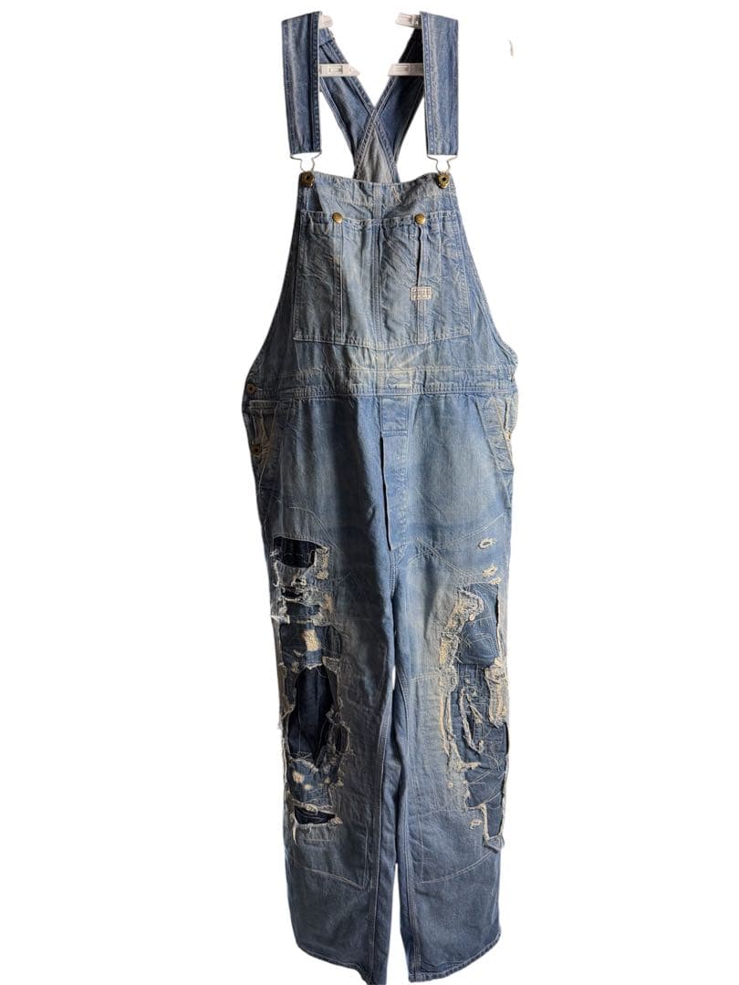 RRL ダブルアールエル ライトブルー ダメージ加工 デニムオーバーオール