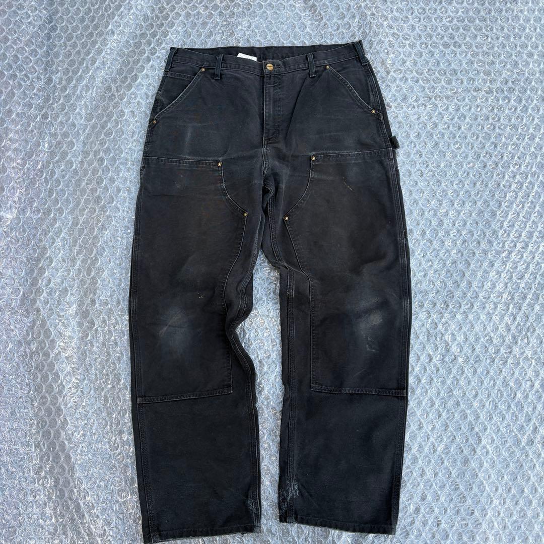 雰囲気抜群 90s メキシコ製 Carhartt ダブルニー ワークパンツ ブラ