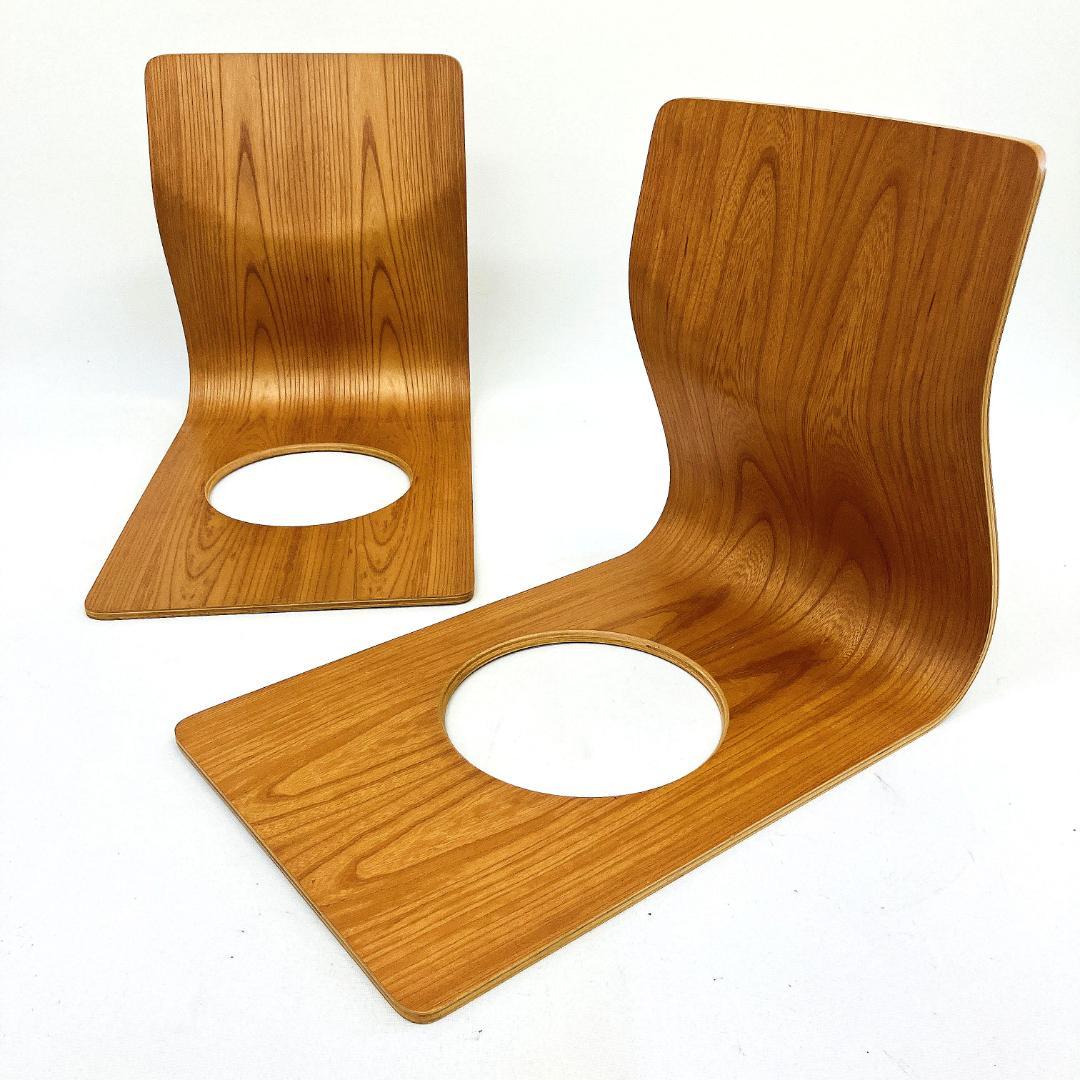 Tendo 天童木工 座椅子 2脚セット 藤森健次 曲げ木 ケヤキ板目 曲木②