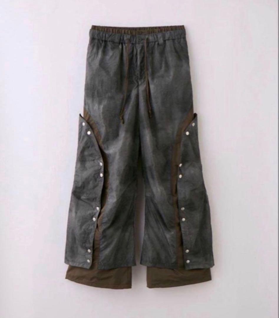 【GRANCY】 ボタンレイヤードデザインナイロンパンツ Sサイズ グレー