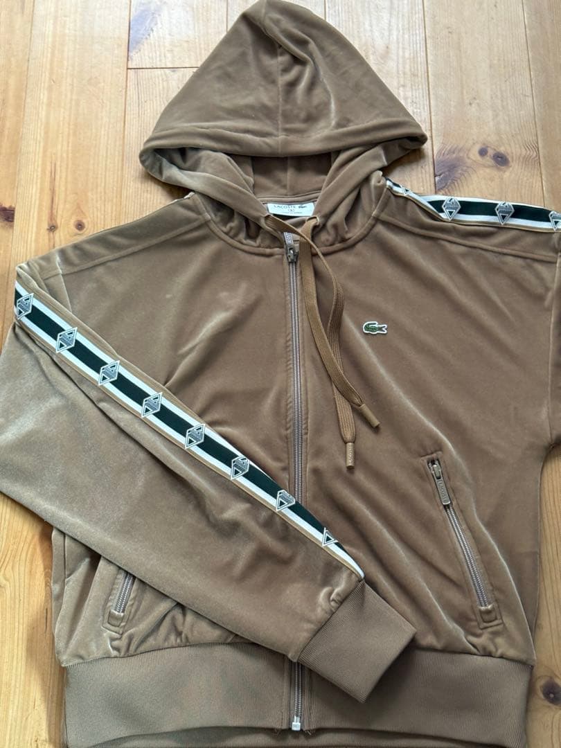LACOSTE ブラウン パーカー レディース ベロア ライン
