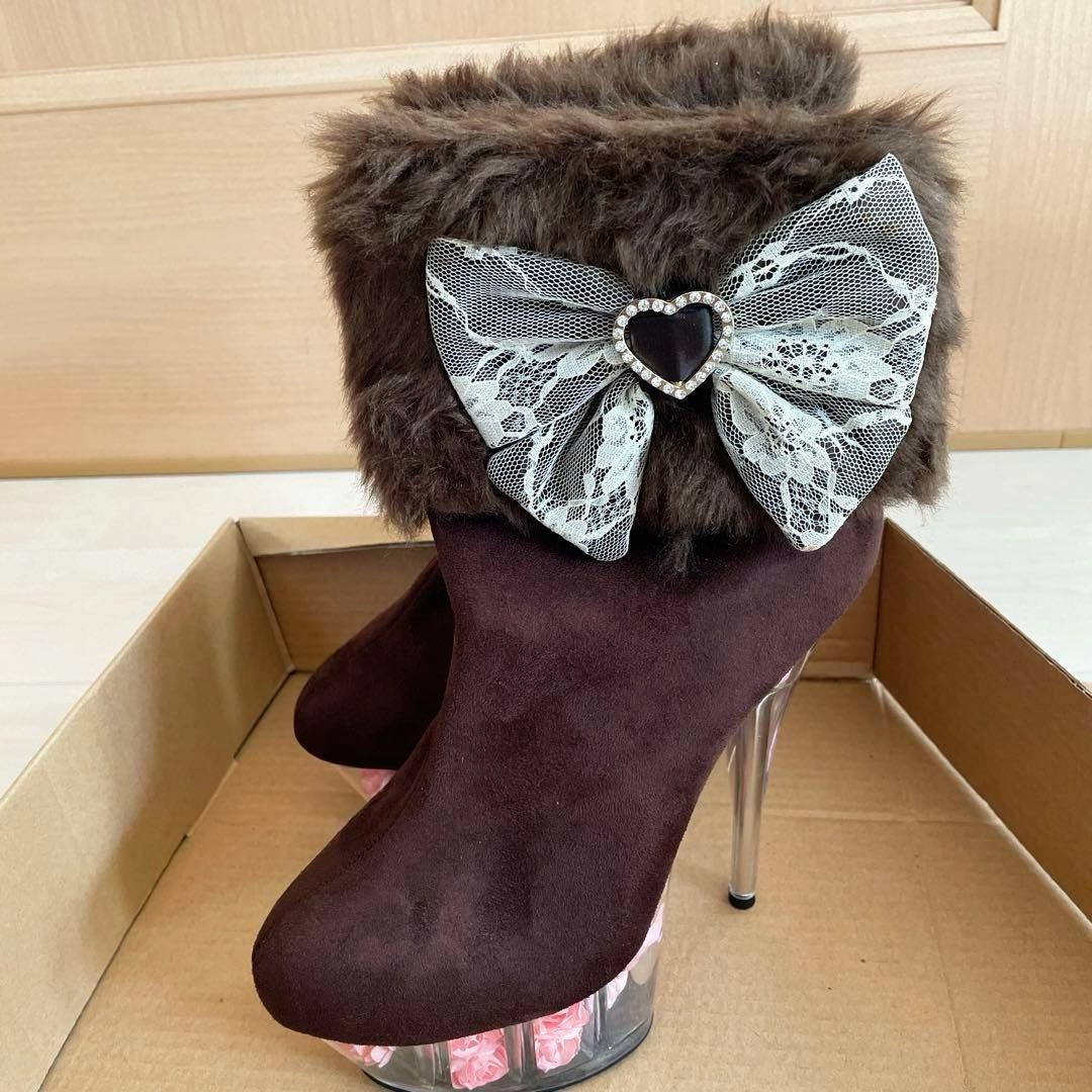 新品未使用　夢展望　ブラウン　ファー　リボン　ショートブーツ　靴　当時物