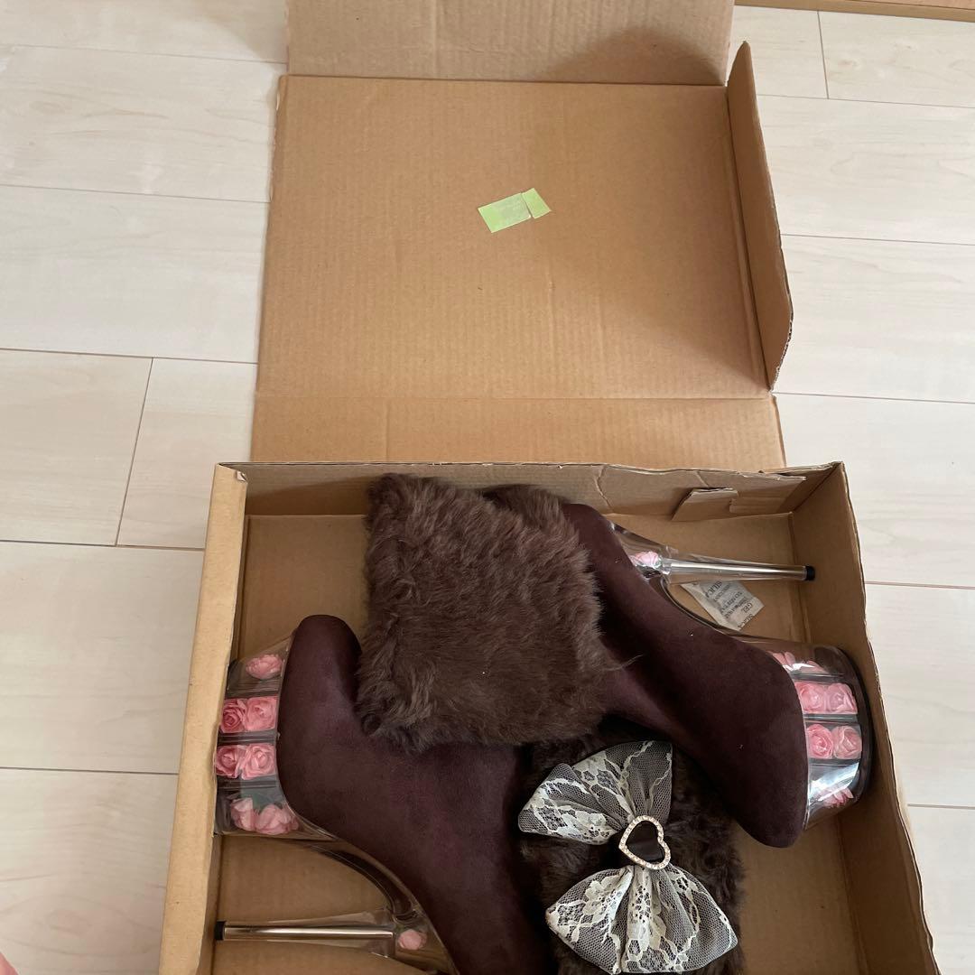 新品未使用　夢展望　ブラウン　ファー　リボン　ショートブーツ　靴　当時物