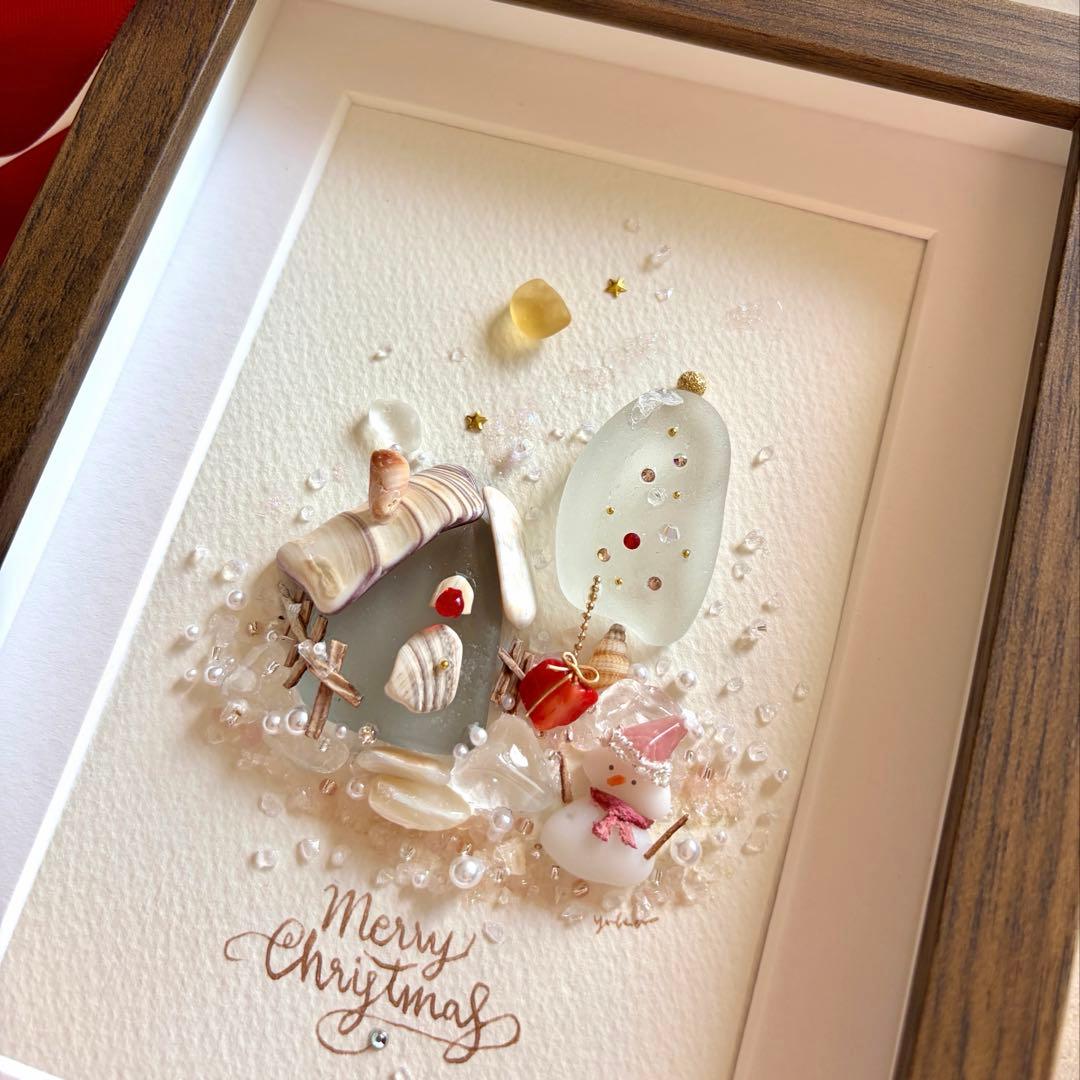 White Christmas シーグラスアート／天然石／クリスマス