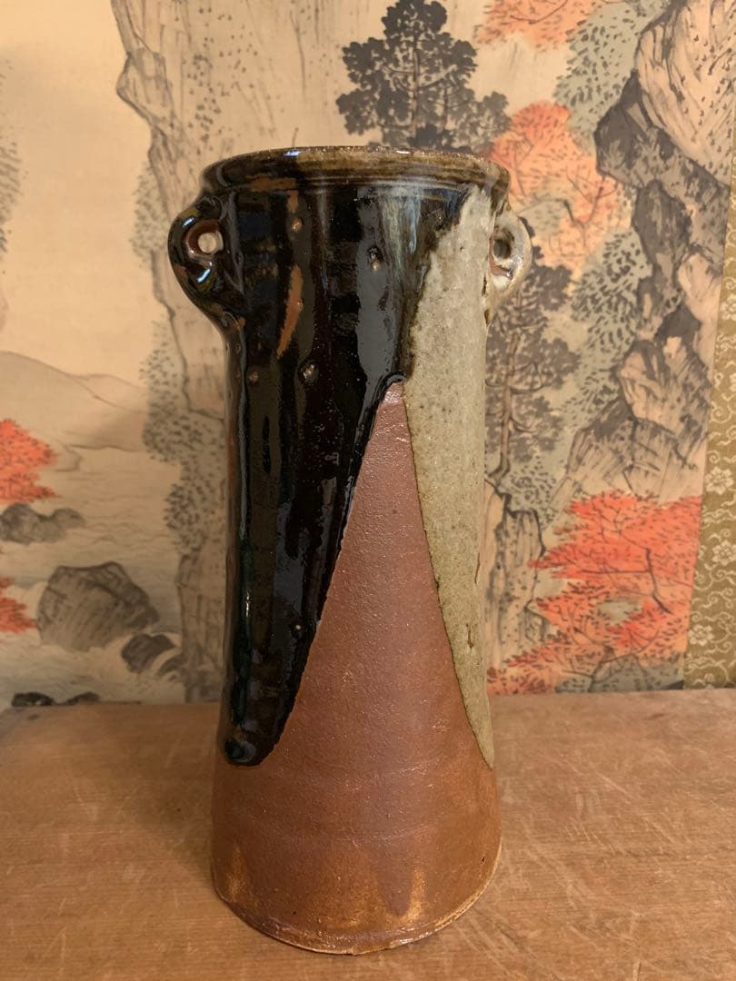 浜田庄司 花生 鉄釉 古美術252