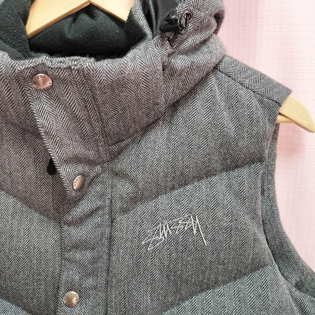 2WAY ダウンベスト Stussy ヘリンボーン モノグラム　グレー　Mサイズ