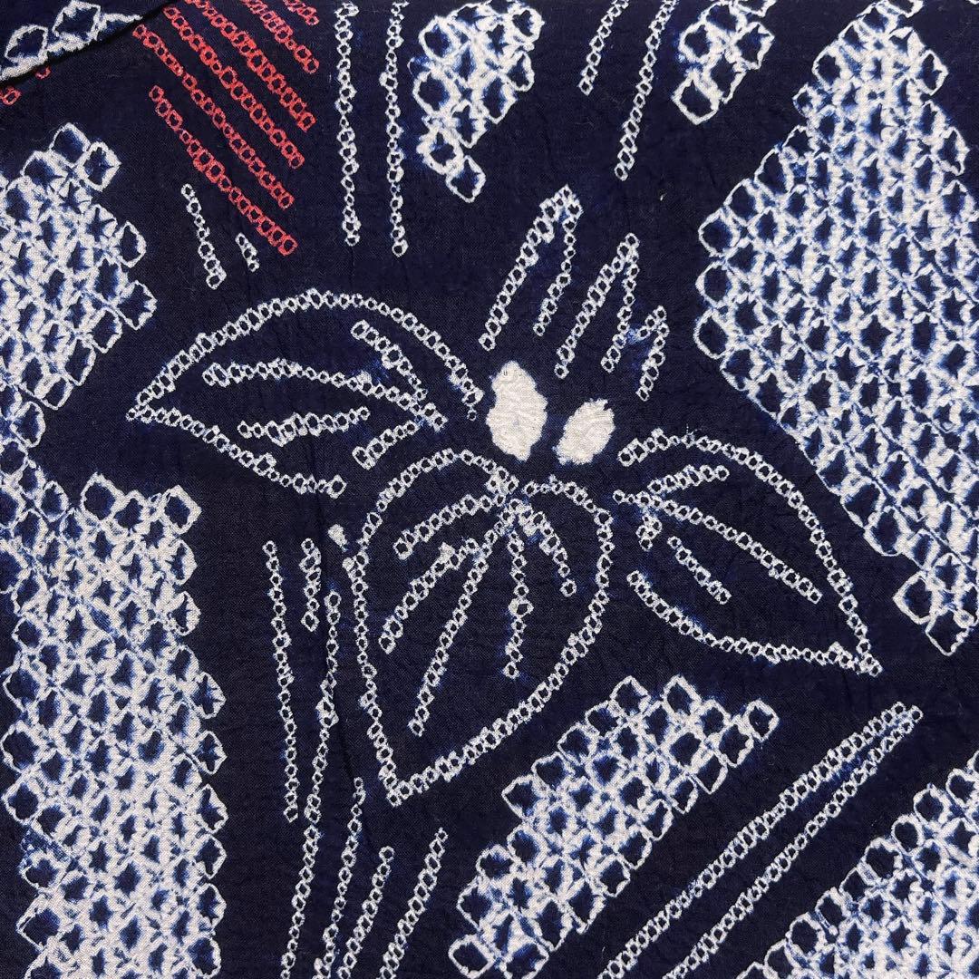 浴衣　有松鳴海絞り　桐の花　ネイビー　藍染　リーフ　着物　063a d