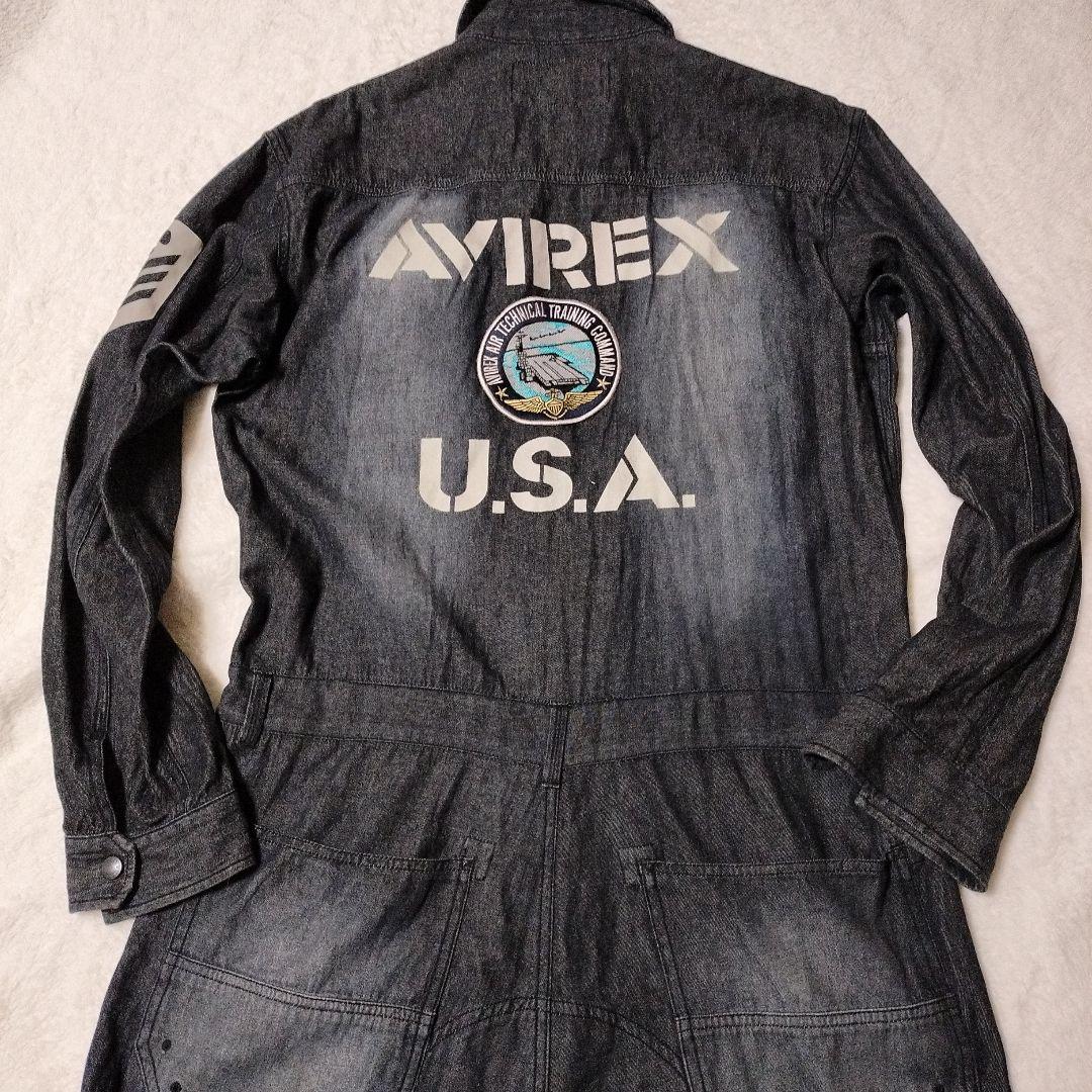 【希少】アヴィレックス AVIREX オーバーオール XL バックロゴ デニム