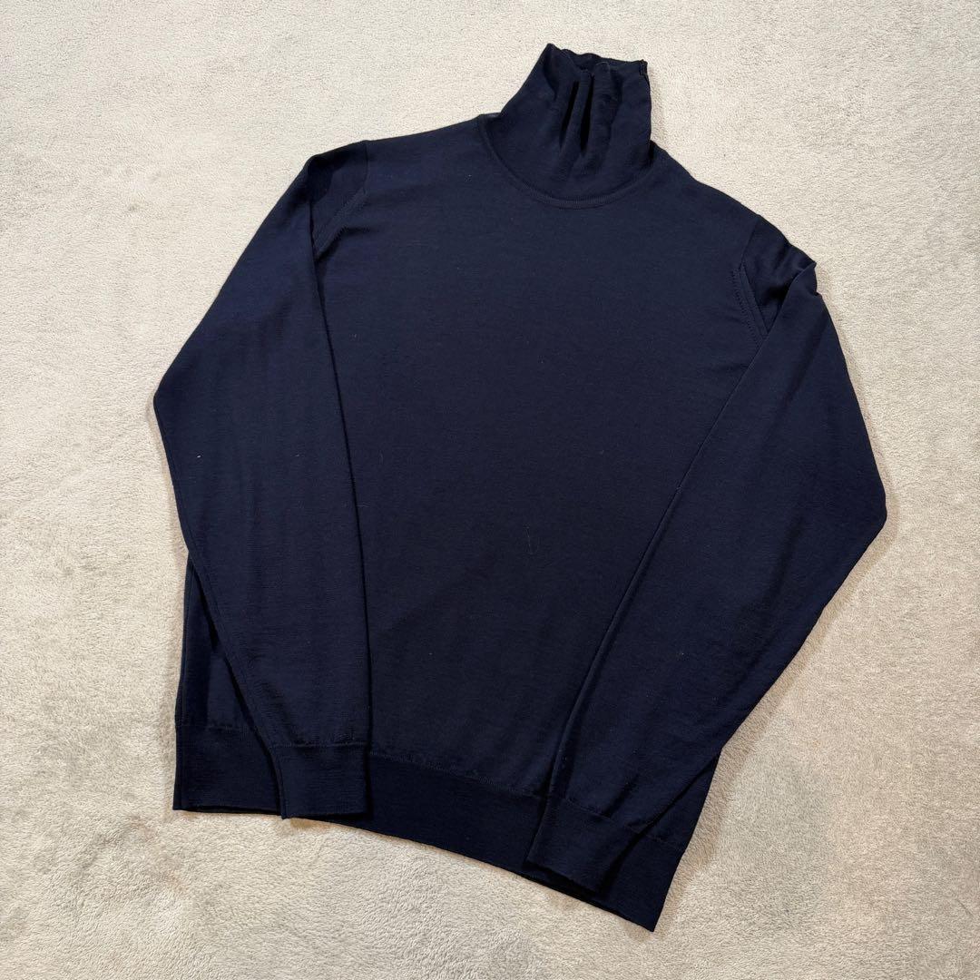 ジョンスメドレー ネイビー　タートルネック　ニット　XLサイズ ウール
