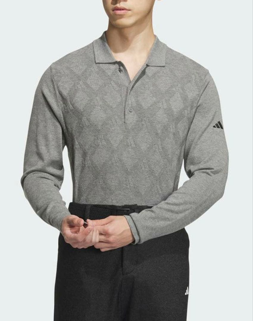 送料無料 新品 adidas GOLF アーガイル柄セーター ポロ 2XL GR