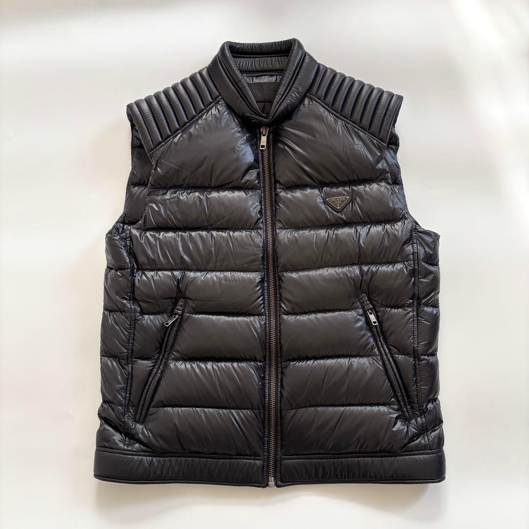 極美品 54/XL相当 PRADA プラダ ダウンベスト バイカー ブラック