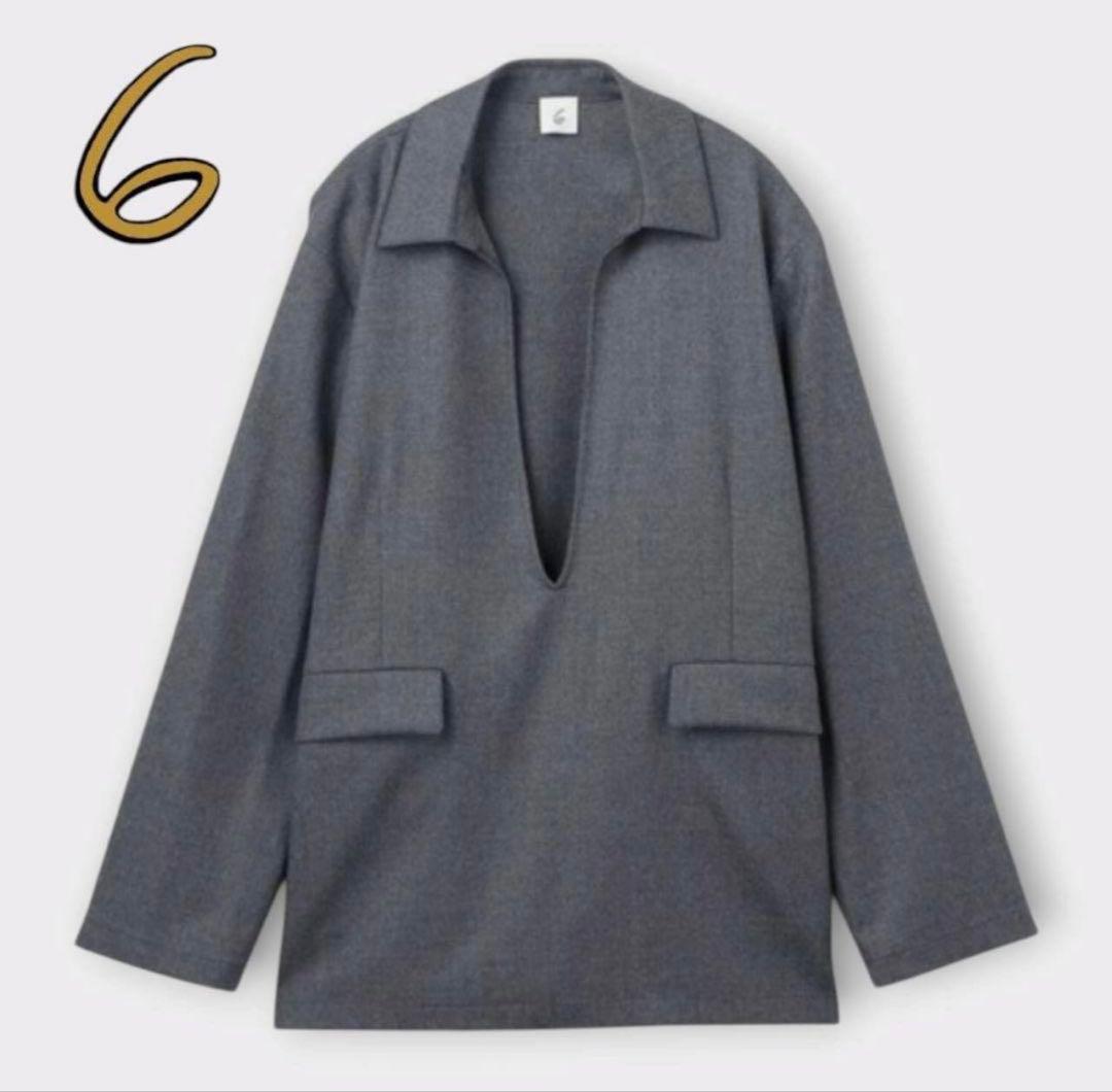 6(ROKU)Vネック チュニック ウール 日本製　サイズS ジャケット