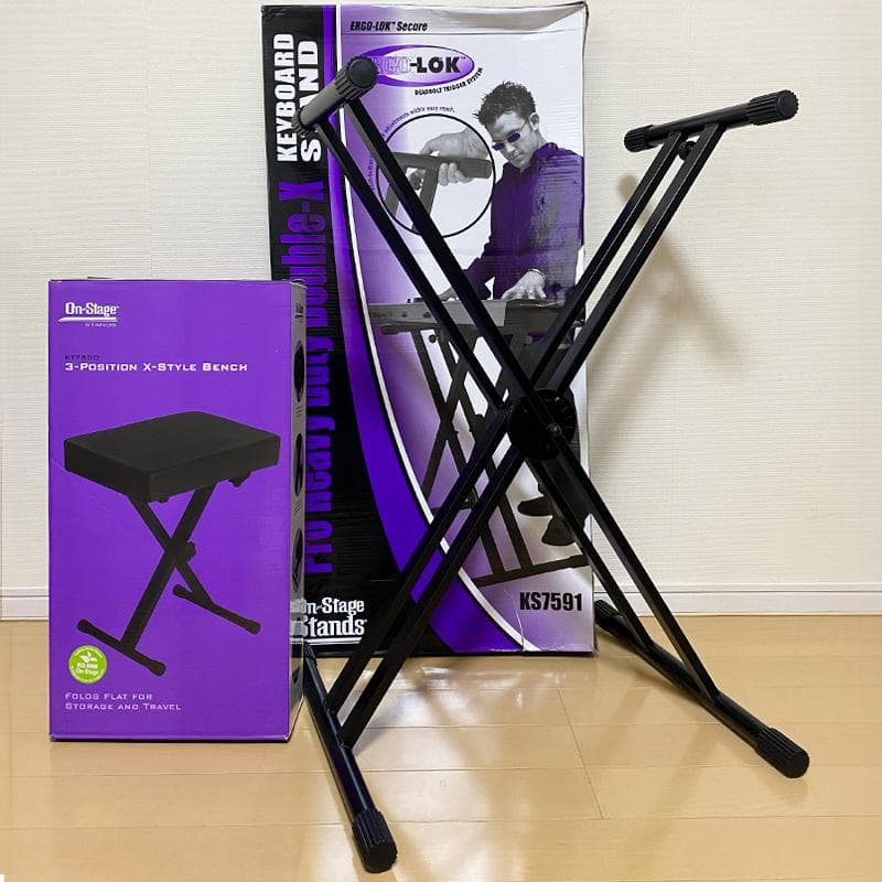 【美品】オンステージ キーボードスタンド ベンチセット X型 折りたたみ