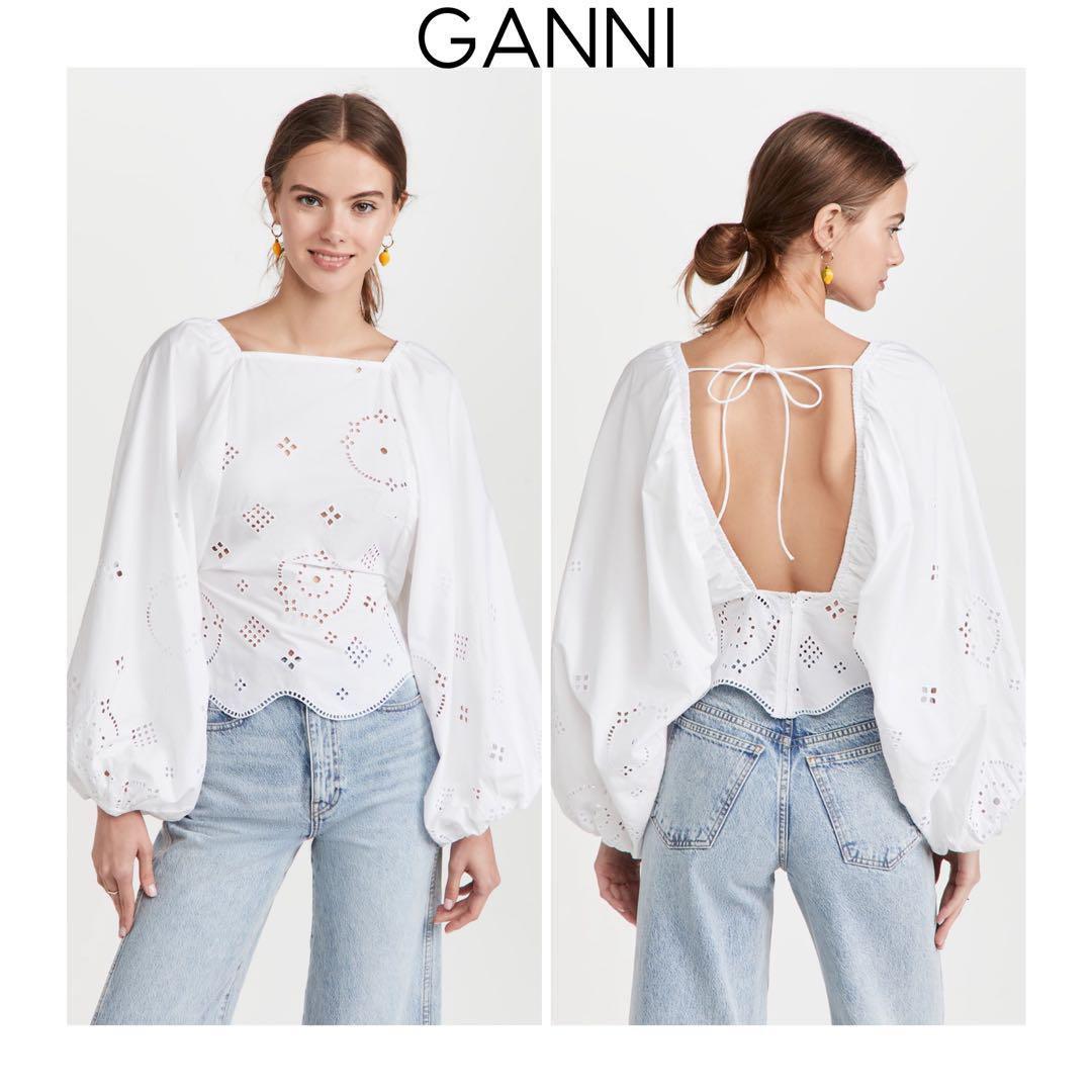 【新品タグ付き】GANNI／ガニー　イギリス刺繍ブラウス　34 白 ※送料込み