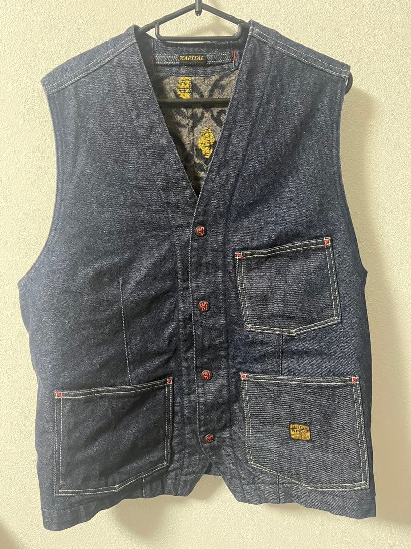 KAPITAL デニム ワークベスト　ライニング付き