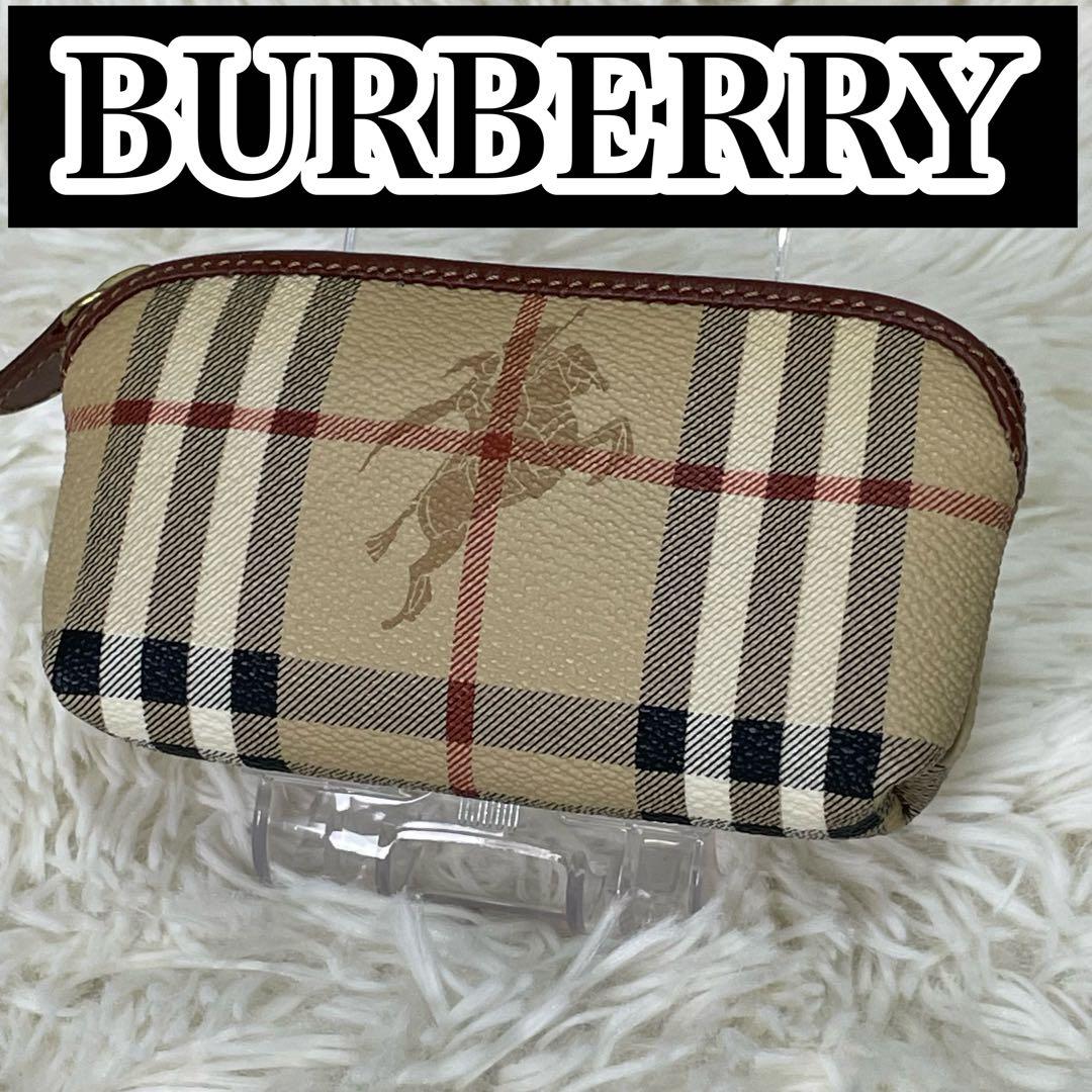 美品 BURBERRY バーバリー ミニポーチ ノバチェック プローサム 騎士
