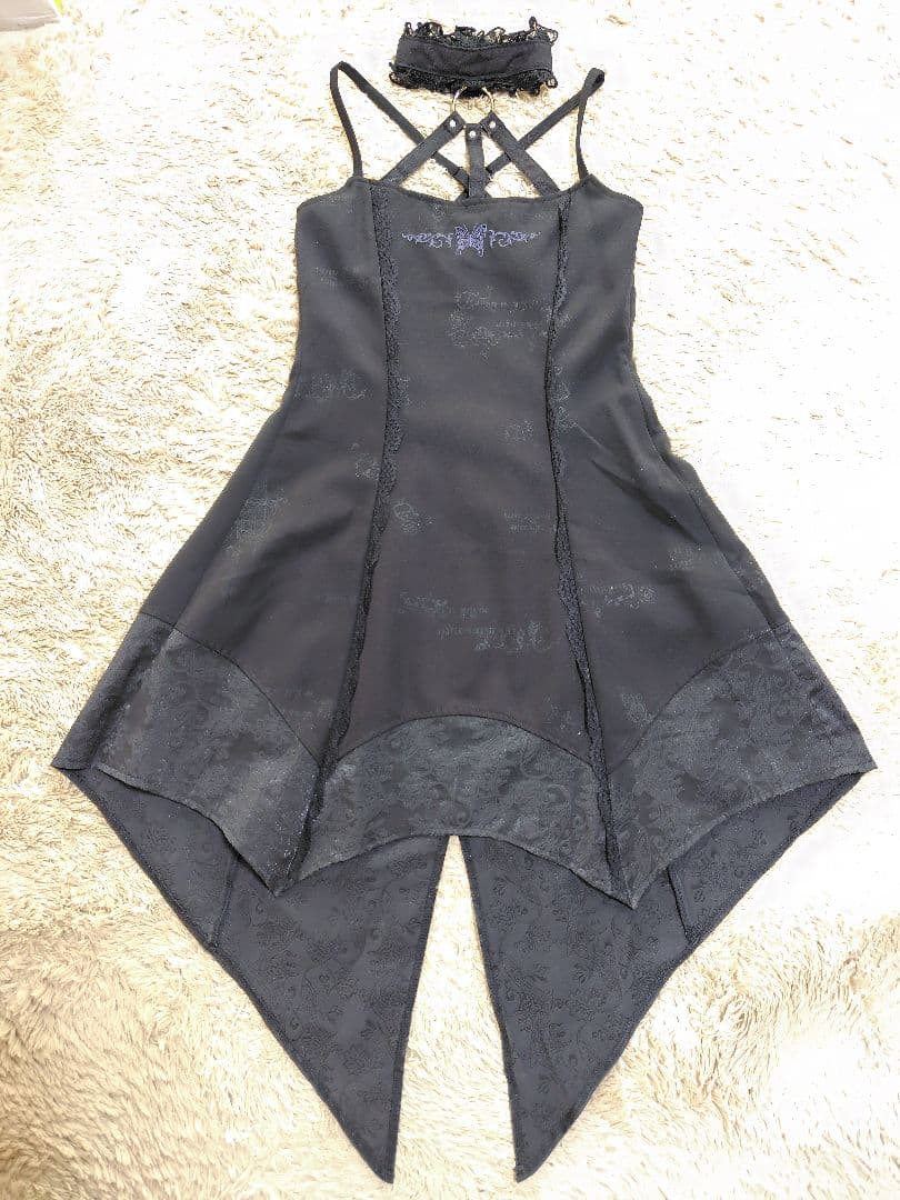 エイチナオトh.naoto Bloodチョーカー風燕尾ドレスワンピ蝶刺繍Y2K