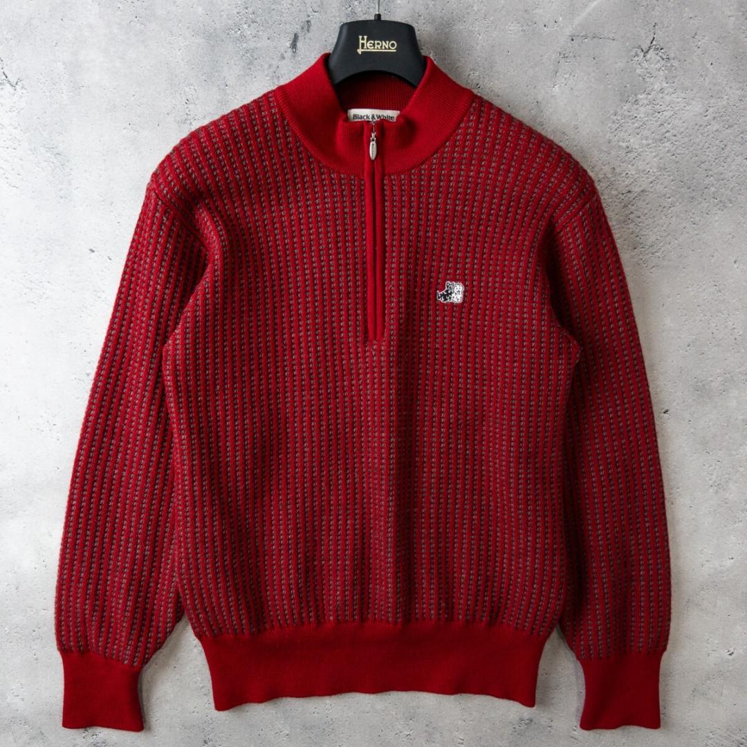 ブラック&ホワイト 裏地付き ハーフジップ ニット セーター メンズ M ゴルフ