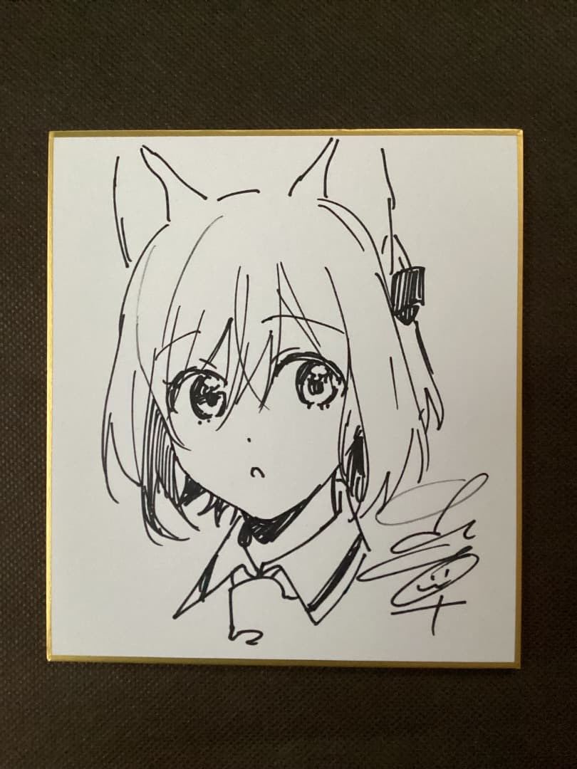 直筆 イラスト サイン　色紙　中山幸　「くだみみの猫」