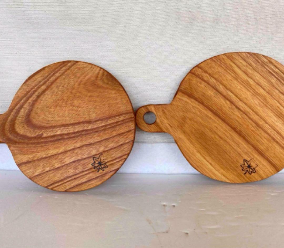 木製 丸型 まな板 持ち手付き