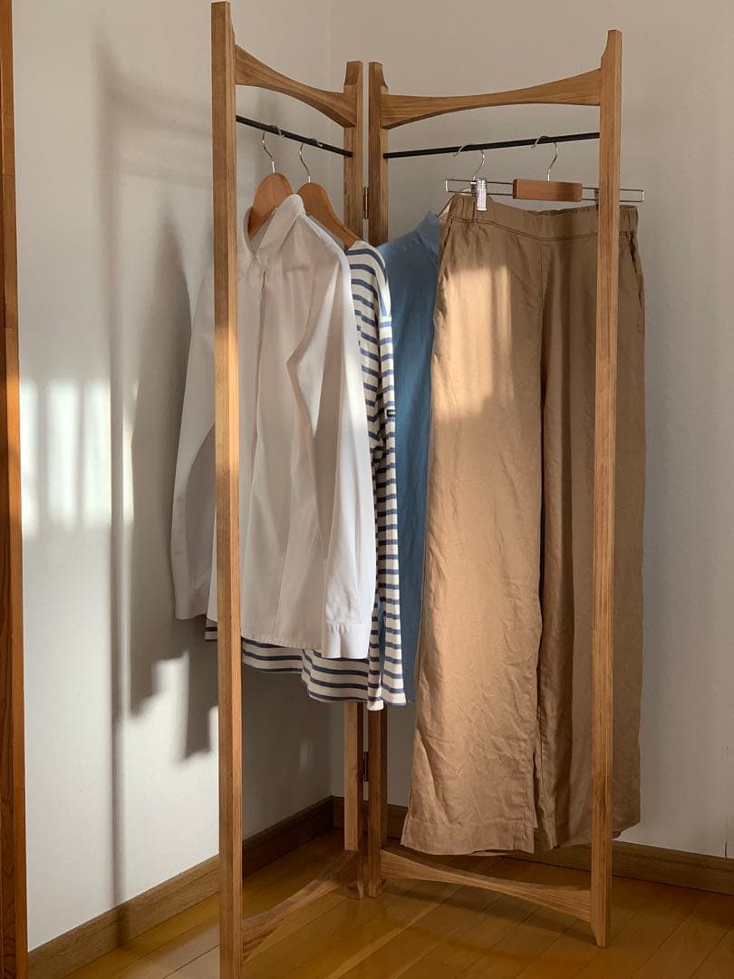 【無垢ひのき材】木とアイアンのスタイルハンガーラック　ミッドセンチュリー風