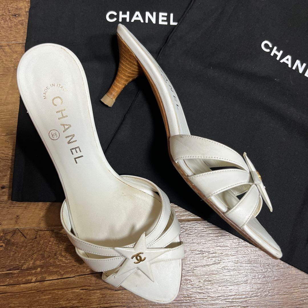 CHANEL ホワイト サンダル 中ヒール36C