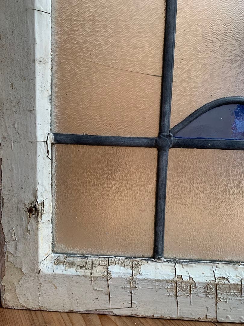 イギリスアンティーク　ステンドグラス窓枠　ペンキの禿げた木枠