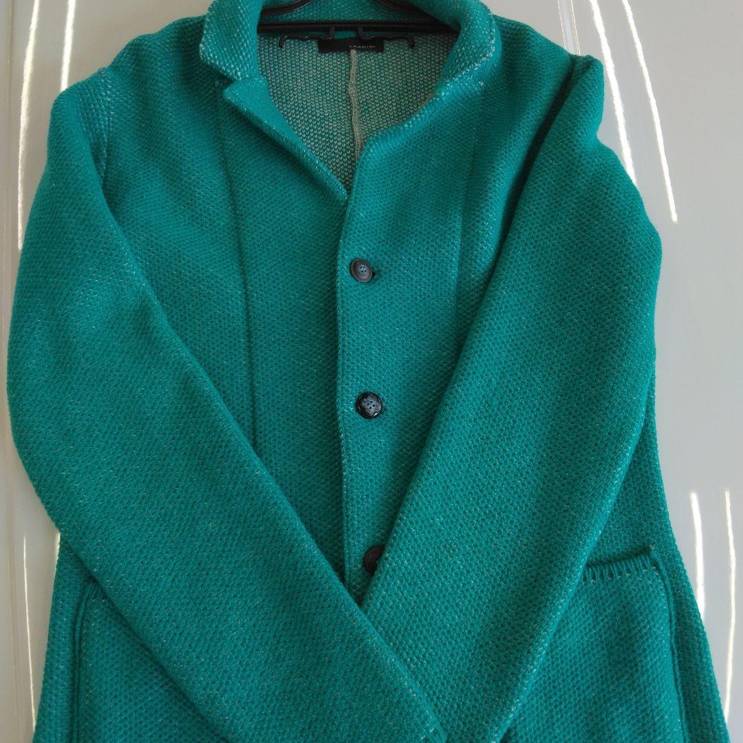 未使用級＊ラルディーニ ニットジャケット オリジナルロゴ刻印ボタン　ターコイズ